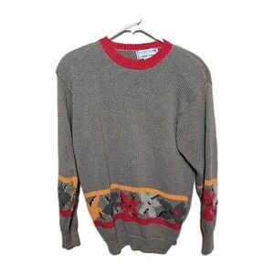 Vtg Michelle Stuart Gray Floral Knit Preppy Pullover Sweater Womans Size Small